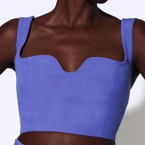 Mara Hoffman Jini Square Neck Linen Tencel Lyocell Purple Tank Crop Top Sz 2